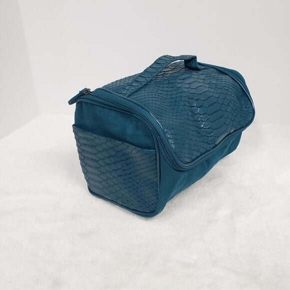 Unbranded Pouch Bag Travel Cosmetic Teal Blue Snakeskin Faux Leather - Picture 3 of 14